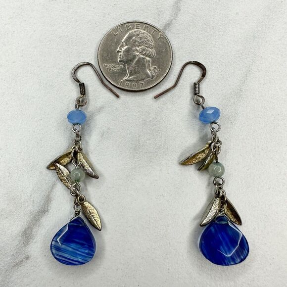 Blue Beaded Dangle Drop Earrings Pierced Pair - Picture 4 of 4